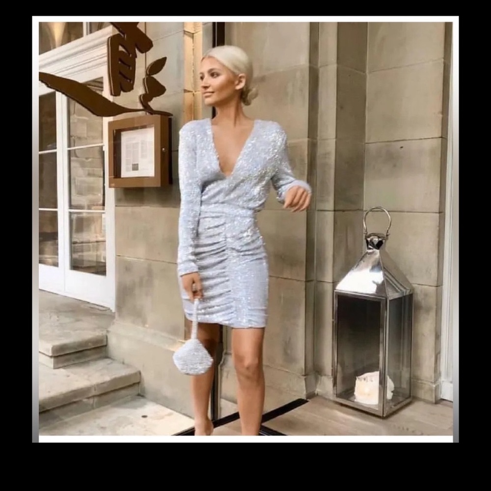 Lavish Alice Gray V-Neck Ruched Cocktail Dress